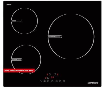Corberó - Placa de Inducción 60cm | CCIG367 | 6680 W | 3 Zonas de Cocción | Zona Extra Grande 28 cm | Control Táctil | Booster| Temporizador | Bloqueo seguridad | Cristal Ilva | Circulos