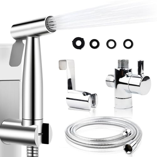 LEMOINEAU Douchette WC hygiène intime Kit complet Acier Inoxydable SUS304 Laiton sans Perçage Flexible anti torsion Testée à haute pression Marque Française Normes CE Notice de montage