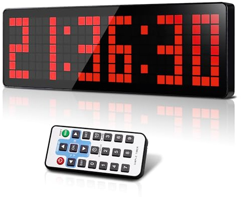 Manoive Fitness Minuteur, 13.2 Grand Horloge Murale Numérique, LED Gym Timer avec Countdown/Up Chronomètre, Luminosité Réglables,Timer Sport avec Télécommande pour Home Fitness Bureau Cuisine