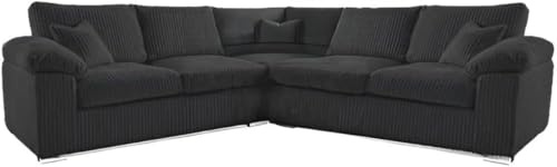 Deltaa 2C2 Corner Sofa - Comfy Large 5 Seater Settee - Modular Dual Arm High Back Suite - Upholstered Jumbo Fabric Dual Arm Couch for Living Room Furniture Indoor Lounge (Black, 2C2)