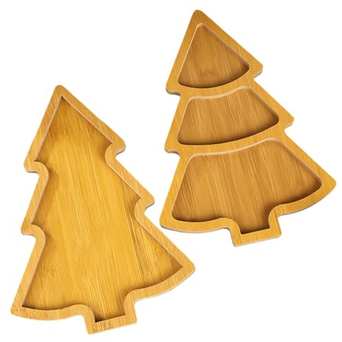 Ngbbby Plateau de service de noël 2 pièces, plateaux service en bois pour arbre noël, planche charcuterie pour fête d'hiver à la maison
