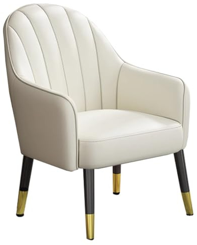 Matstol Med Armstöd Klädda Matstolar Med Hög Rygg Läderfåtölj Med Metallben Vardagsrumsstol Med Armstöd För Kök Och Sovrum(Beige C)