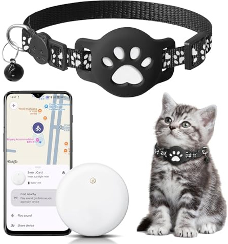 Traceur Collier GPS Chat Sans Abonnement, Collier Puce GPS Pour Chat Anti Etranglement, Sans Carte Sim, Localisation Temps Réel,Alerte Intelligente Anti-Perte,2-System Kompatibel Mit Apple/Android (A)