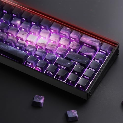 TIMSEKER Black and Purple Shine Through Keycap Set - Durable PBT Keycaps | Dye Sublimation Side Print Keycap Cherry Profile for ANSI US Layout Mechanical Keyboard, 135 Keys Gaming Keycaps