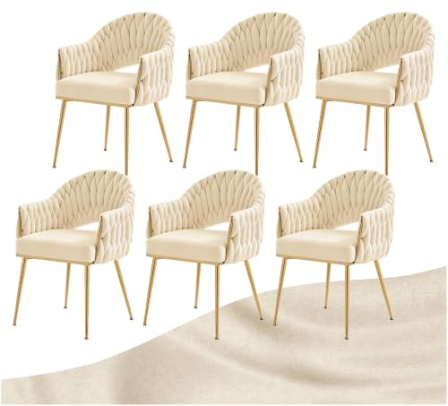 SDXYSTCE Esszimmerstühle mit Armlehne & Goldenen Metallbeinen 6er Set | Samt Polsterstuhl Esstisch Stühle Esszimmer für Küche, Esszimmer, Wohnzimmer und Restaurant - Samt-Weiß