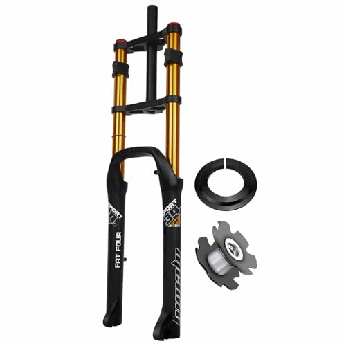 LHHL 26X4.0 Fat Bike Fourche Avant de Suspension 26 pour Vélo Électrique VTT Fourche Amortissement L'air Vélo Frein À Disque 1-1/8 Tube Droit 170mm Voyage QR VTT/BMX(Gold)