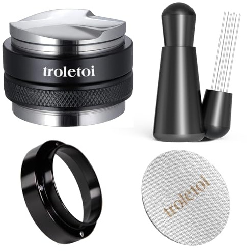 troletoi 54 mm Espresso Zubehör Set, 2-in-1 Tamper und Kaffee Distributor, WDT Tool, Dosiertrichter und Puck Screen, kompatibel mit Sage 54 mm Espressomaschinen und Siebträger, Barista Zubehör