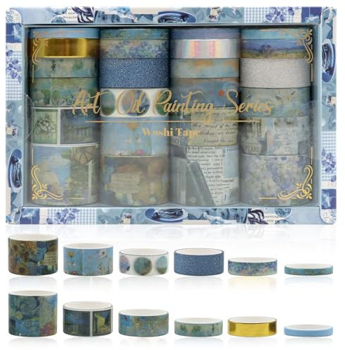 24 Rollen Washi Tape Set, Kunstgemälde-Serie Washi Klebeband Set Dekoratives Masking Klebebänder für Scrapbooking, Journaling Zubehör, Basteln, Diy Art & Crafts, Scrapbooking, Junk Journal Supplies