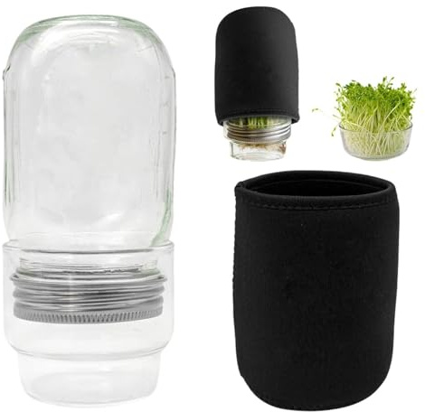 Genérico Contenedor de germinación Mejorado: Kit de Tarro de germinación de Vidrio, Tarro de Cultivo de brotes, Juego de de Bloqueo de luz, Dispositivo de Tapa de Drenaje de Ancha, Suministro de Veg