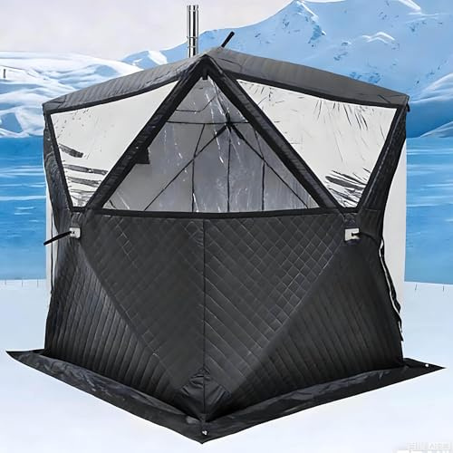 SENODON Tienda De Sauna Exterior para 3-5 Personas, Tienda Aislante para Pesca En Hielo, Aislante Térmica Y Resistente Al Viento, Cabaña Portátil para Pesca En Hielo, Casa De Hielo(Black Sauna-2.1m)