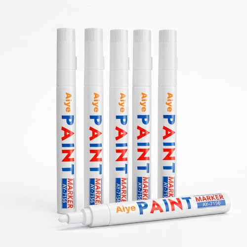 hautllaif 6 Pack White Paint Pen,Oil Based Permanent Paint Markers, Waterproof White Marker Pen Set for Rock Painting, Tyre, Metal, Glass, Leather, Wood, Ceramic, DIY Crafts