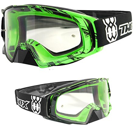 TWO-X Cross-Brille - Motocross-Brille mit klarem Glas - Motorrad-Brille - Enduro & Downhill - Schutz-Brille - Klarglas - Rocket - Crush Schwarz-Grün