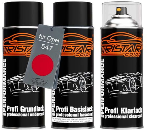 TRISTARcolor Autolack Set Spraydosen für Opel 547 Magmarot/Flame Red +1K | Set aus Grundlack + Basislack + Klarlack, Sprühdosen 400ml