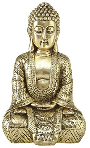 Boltze Figura Buddha seduta (altezza 30 cm, statua in resina dorata, decorazione Feng -Shui, idea regalo, per interni ed esterni) 1016132