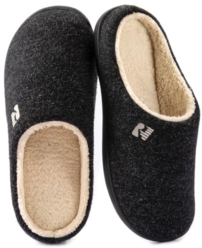 RockDove Pantoufles en mousse à mémoire de forme avec doublure sherpa pour Hommes, 42/43 EU, Noir et Naturel