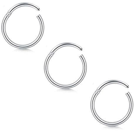Mayhoop 18G = 1,0 mm Anello al Naso Anelli setto Acciaio Chirurgico Argento 8mm Segmento incernierato Anelli Clicker Cerchio Anelli a Labbro Tragus Daith Helix Orecchini Piercing Gioielli 3 Pezzi