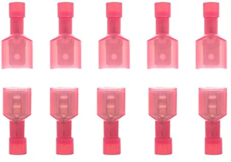 Ruidee 100 Pezzi Connettori Maschio Femmina Isolati Connettori per Cavi Connettori Elettrici Rapidi Terminali a Crimpare Nylon Faston Elettrici Vanga per Cavi (NLGM/Red)