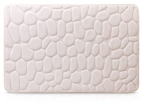 Amago Tapis de Bain, 100% Microfibre, Motif de Pierre, 50 x 80 cm - Crème