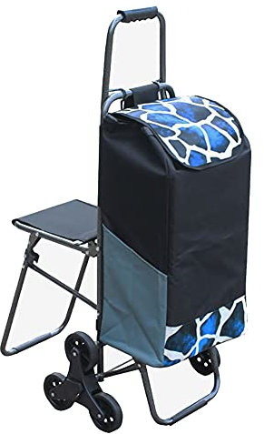 Carrito de compras Bolsa de carro plegable soporte de acero 6 ruedas Tarea pesada 100 kg Organizador 33L con asiento Retirable anciano para subir escaleras por Supermercado comida de mercado picnic
