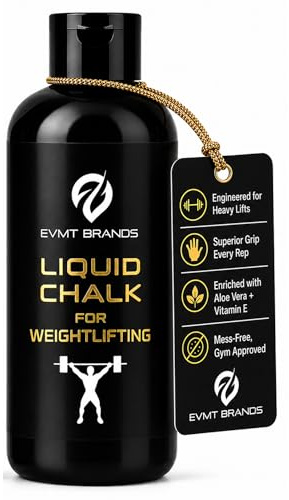 EVMT Brands Liquid Chalk, Mess Free Gym Chalk for Weightlifting, Gymnastics, Rock Climbing, Dancing. Sweat Resistant and Long Lasting for Stronger Grip. Package May Vary.