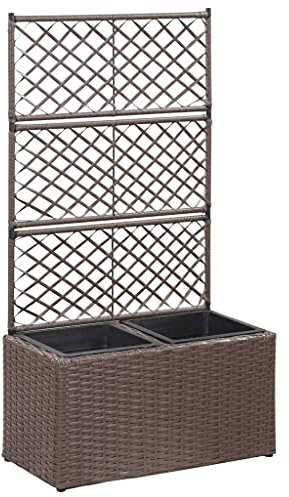Tidyard Enrejado y arriate 2 macetas ratán sintético marrón 58x30x107cm ardinera con Enrejado Pérgola Arriate Macetero Caja de Flores Bandeja Plantas Jardín Porche Decoración Patio