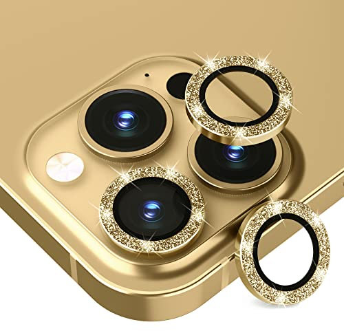 GGOOIG Camera Lens Protector for iPhone 14 Pro/14 Pro Max,Tempered Glass Protector HD Bubble Free Protection Glitter Metal Ring Screen Protector Film for iPhone 14 Pro/14 Pro Max