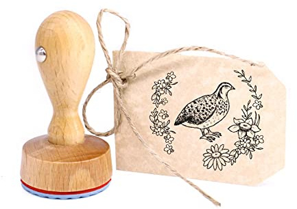 Stempel Wachtel Blumen Kranz - Wachtelstempel Rundstempel Eierstempel Eier von glücklichen Wachteln - 39x36 mm