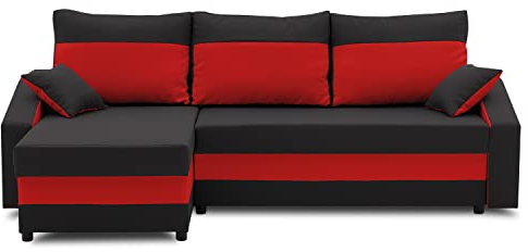 Ecksofa HEWLET 230x140 mit schlaffunktion und bettkasten. Gepolstertes schlafcouch mit stauraum. Modern wohnlandschaft wohnzimmer möbel. Schlafsofa mit Kissen mit Reißverschluss. (HAITI 17 + HAITI 18)