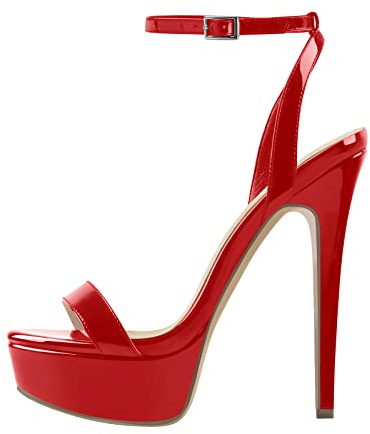 Only maker Sandales à talons hauts pour femme - Sandales à lanières - Talon Stiletto, Couleur : rouge laqué, 42 EU