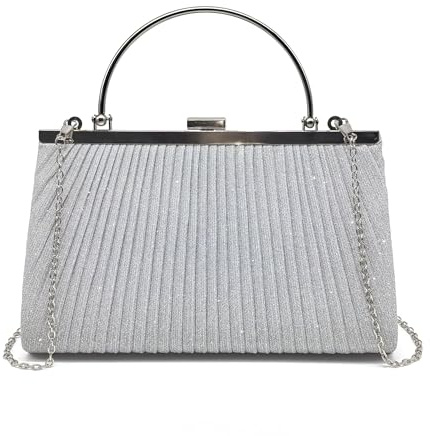 Pahajim Pochette Elegante Glitter Donna, Clutch Cerimonia, Borsetta Tracolla Piccola Brillantinata, Borsa Sposa per Balli, Feste, Matrimonio (Argento)