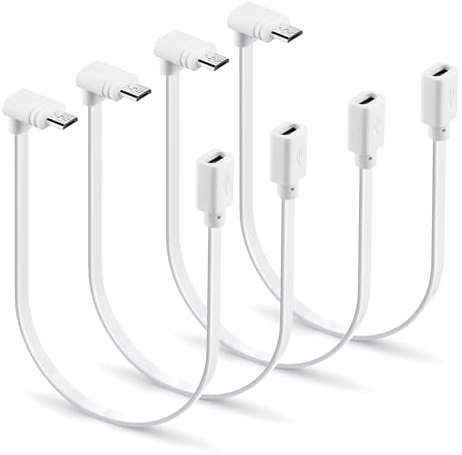 Smays 4-Pack Extension Cable for WYZE Cam Pan v3 Camera, 90 Degree Micro USB Extender Power Cord Flat 1 ft