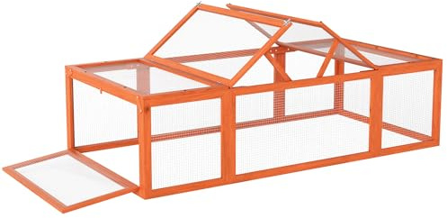 PawHut Conejera Exterior de Madera 180x90x48 cm Jaulas para Conejos Grande Casa para Animales Pequeños con 3 Puertas y Alambre de Metal Natural