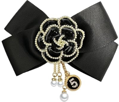 Broche épingle fleur de camélia pré-nouée grand nœud pompon pour femmes filles CZ fausse perle porte-bonheur numéro cinq chaîne pendante charme tissu épingles clip revers bijoux élégants cadeaux pour