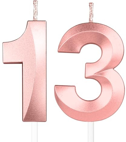Decorazione per torte 3D Candela numero 13, Candele in Oro Rosa profondo,Candele di compleanno,Candele con numeri da 5cm,matrimoni,anniversari, decorazioni per torte di compleanno ﻿