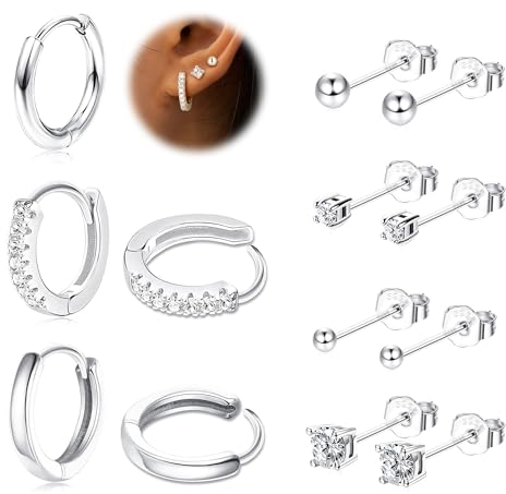 LOLIAS 925 Silber Huggie Creolen Gold, 14K Vergoldete Ohrringe Set für Mehrere Ohrlöcher, Hypoallergene Damen Mädchen