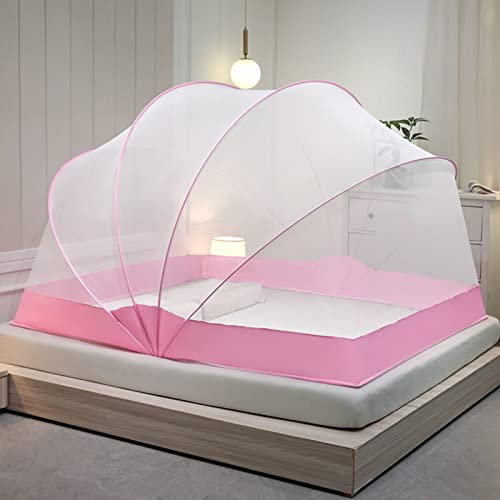 Pop-Up-Moskitonetz-Zelt, tragbares, faltbares Moskitonetz für Einzel-/Doppelbett, neu verbessertes Moskitonetz für Schlafzimmer und Outdoor-Camping, waschen, Pink, 160