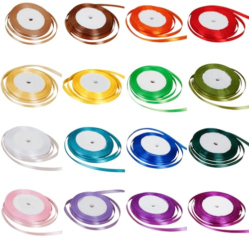 Lohill 16 Farben Satinband 16 Rollen 22m X 10mm, Polyester, Schleifenband Geschenkband Bänder zum Basteln, Seidenband, Dekoband Stoffband Set für Hochzeit Dekoration, Geschenk Verpacken, Basteln