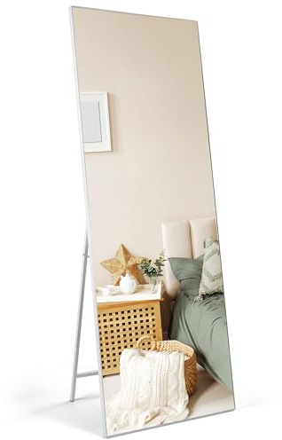 EXYGLO Ganzkörperspiegel 165 x 60 cm - Standspiegel oder Wandspiegel, Weißer Kunststoffrahmen, HD Groß Spiegel für Schlafzimmer, Wohnzimmer, Flur, Ankleidespiegel