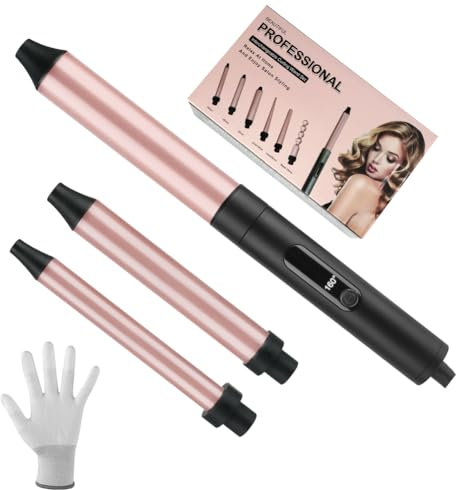 Flintronic Ferro Arricciacapelli Set 3 in 1, Ferro Arricciacapelli Professionale Set, Piastra Arriccia Capelli Ceramica con 3 Ferri di Diverso Diametro, Piastra Capelli Onde - 3 Temperatura Regolabile