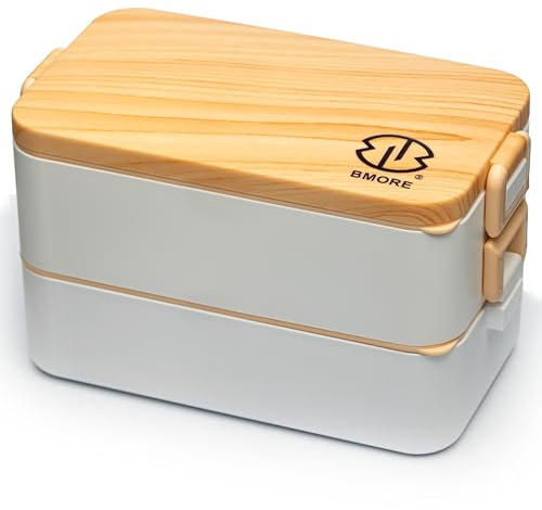 BMORE® Lunch Box,1000ml Bento Box with Compartments, Microwave & Dishwasher Safe. Includes Cutlery & Chopsticks. Perfect for Adults & Kids. (No Stainless-Steel Liners Included) UK Company