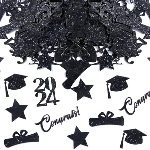JIANGZHIB 2024 Graduation Deko Konfetti Schwarz, 100 Stk Abitur 2024 Deko, Prüfung Bestanden Deko, Abschlussfeier Streudeko für Congratulations Grad Bestandene Prüfung Geschenk