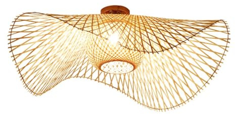 HEYUN Natürliche Deckenlampe Bambus Rattan Landbeleuchtung Deckenleuchte E27 Retro Deckenlicht Handgewebte Korridorlampe Schlafzimmer Restaurant Café Küche Esstisch Dekoration Lampe(55cm)