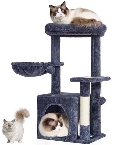 VEVOR Cat Tree for Indoor Cats, 31.4 Cat Tower with Cat Condo, Sisal Scratching Post, Hammock, Top Perch, Jumping Platform, House with Hang Ball, Furniture Activity Center, Dark Grey