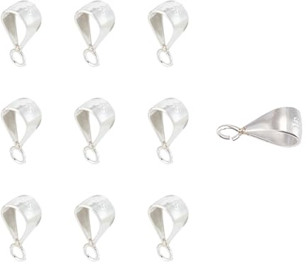 NICENEEDED 10 PCS 925 Sterling Silver Pendant Clasp Bail with Open Loop, Jewelry Bails Slider Pendant Clasp Connectors, Pendant Clasp for DIY Necklace Dangle Pendant Art Crafts