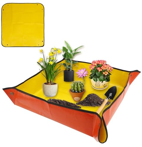 Umtopfmatte,Wasserdichte Pflanzmatte,Zimmerpflanzen Zubehör,Pflanzenmatte,Pflanzunterlage,Potting Mat,Unsichtbare Pflanzmatte Gartenmatte Faltbare Umtopf,Sukkulenten,Sämling 100x100cm,Orange