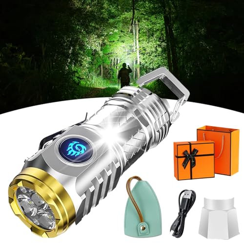 Springmart Mini Flashlight,Three-Eyed Monster Mini Flash Super Power Flashlight,Three Eyed Mini Flashlight, Rechargeable Clip On Super Bright Flashlights for Night Working,Running,Fishing (Silver)