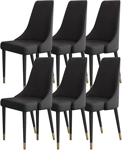 6-teiliges Küchen- und Esszimmerstuhl-Set mit Mikrofaser-Leder, ergonomischer Sitz, Holzbeine, ideal für Wohnzimmer, Beistellstuhl in Schwarz