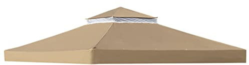 10x10FT Double Tier Gazebo Canopy Top Replacement Waterproof Outdoor Garden Patio Pavilion Cover with Air Vent and Grill Shelter Khaki