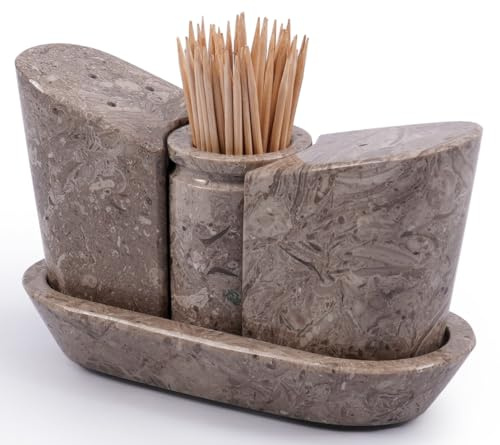 SPESHSTONES Set med marmor, salt- och pepparkar med 6 cm havsmönster, handgjorda salt- och pepparkvarn, saltbehållare för bänkskiva, salthållare