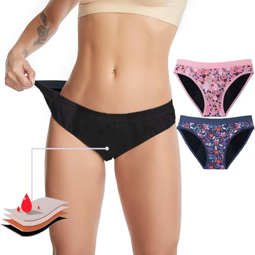 BIOECEUA Sous-vêtements menstruels pour femmes, 4 plis, respirant, étanche, pour adolescentes, filles, couverture complète, super absorbant, séchage rapide, Noir , L